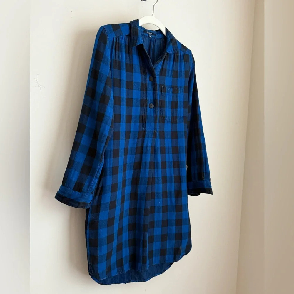 Madewell Flannel Shirt Dress - Latitude Blue Black Buffalo Plaid Size XS - Picture 3 of 12